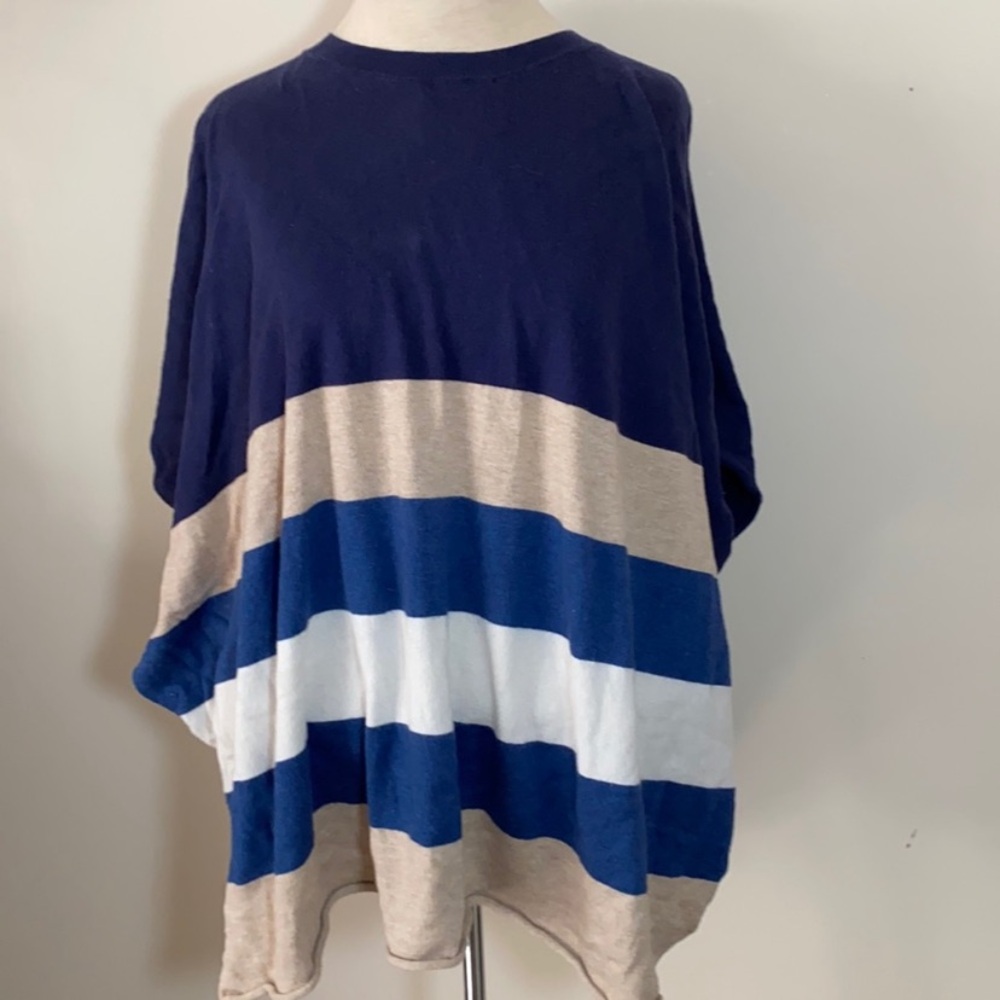 Leo & Nicole Navy striped poncho cape lightweight Knit sweater Top small/medium